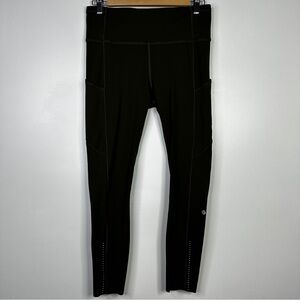 Lululemon Fast n Free Speed Leggings Side Pockets olive green size 10 28”